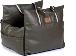 Dogs&Co Luxe Honden Autostoel Leather Look Royal+ Olive - Zeer Luxe Hondenmand Voor In De Auto - Comfortabele Honden Autozitje - Veilig Auto Bench Voor Puppy En/of Hond