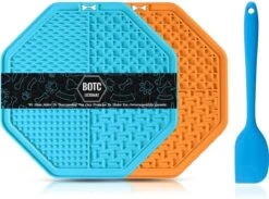 BOTC Lickimat - Voermat - Slow Feeder - 2 Stuks Lickmat + Silicone Spatulas - Blauw /Geel