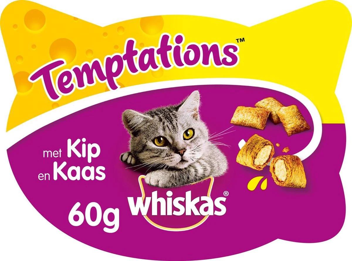 Whiskas Temptations Kattensnacks - Kip En Kaas - 8 X 60 Gr 1 Whiskas Temptations Kattensnacks - Kip En Kaas - 8 X 60 Gr
