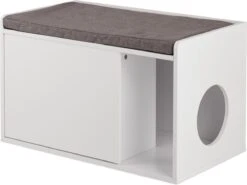 Relaxdays Kattenbak Ombouw - Met Zitkussen - Kattenhuis Wit - Kattenmeubel - Kattenkast -Dieren Product Winkel 1200x898 3