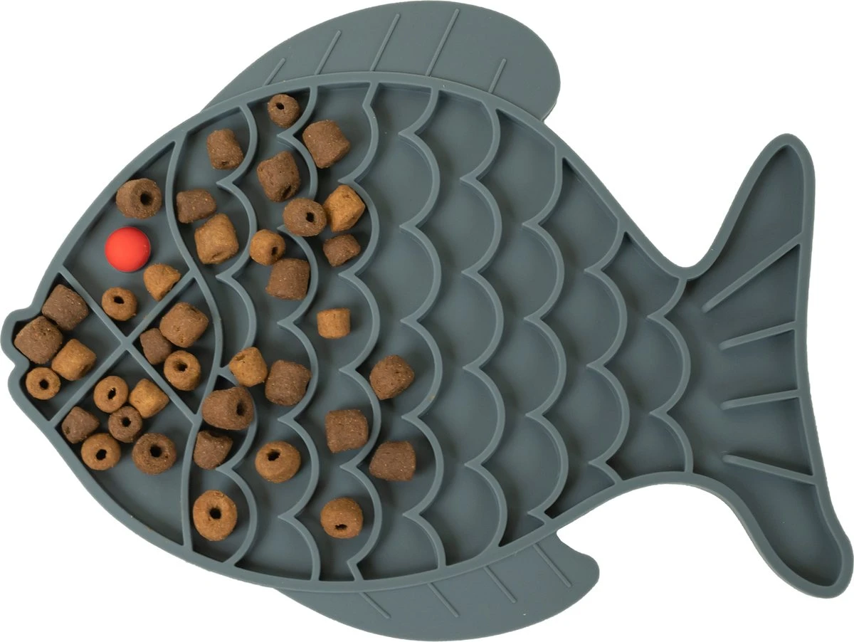 JU&MP Likmat - Voerpuzzel Kat - Slow Feeder - Anti Schrokbak - Vis - Grijs 2 JU&MP Likmat - Voerpuzzel Kat - Slow Feeder - Anti Schrokbak - Vis - Grijs - Afbeelding 2