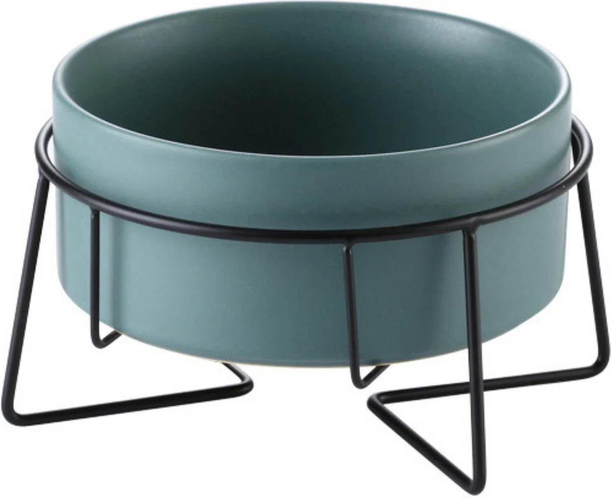 GIZMO 2x Voerbak Kat - 400 Ml - Groen - Keramische Drink- & Voerbakken Met Standaard - 13 Cm - 2 Stuks 2 GIZMO 2x Voerbak Kat - 400 Ml - Groen - Keramische Drink- & Voerbakken Met Standaard - 13 Cm - 2 Stuks - Afbeelding 2