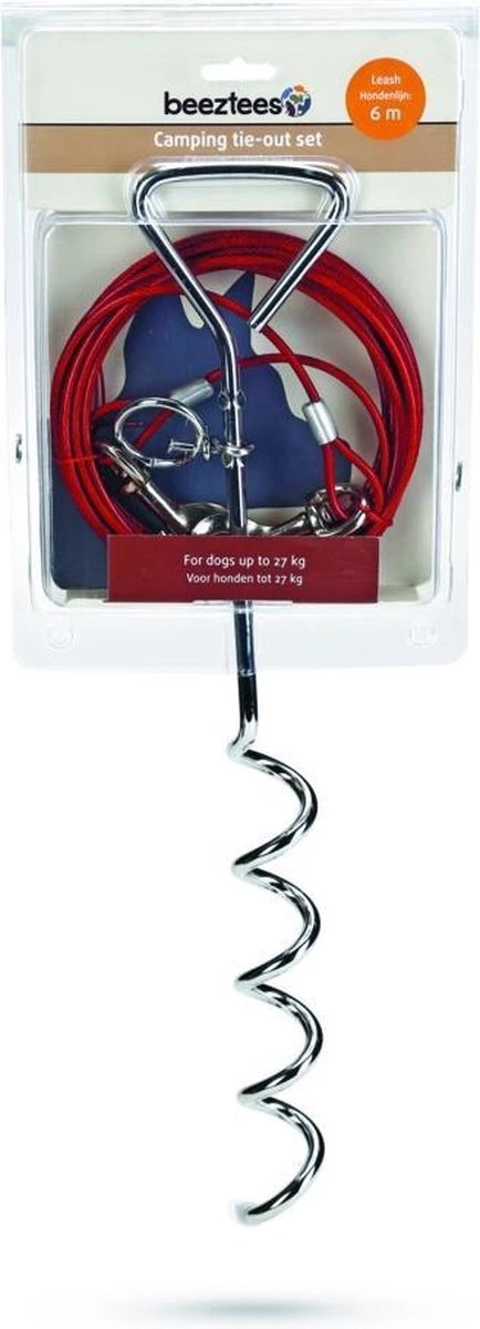 Beeztees Camping Vastlegset+Lijn - Hond - Rood - 6M 2 Beeztees Camping Vastlegset+Lijn - Hond - Rood - 6M - Afbeelding 2