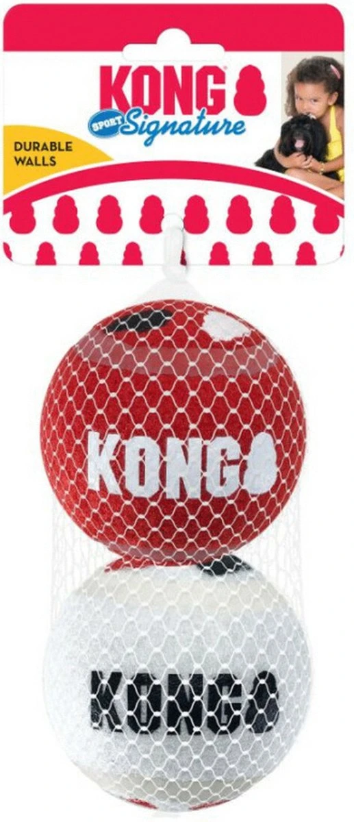 KONG Signature Speelballen L - Steviger Dan Tennisballen - Niet Schurend Materiaal - Speelbal Voor Honden - 2 Stuks 1 KONG Signature Speelballen L - Steviger Dan Tennisballen - Niet Schurend Materiaal - Speelbal Voor Honden - 2 Stuks