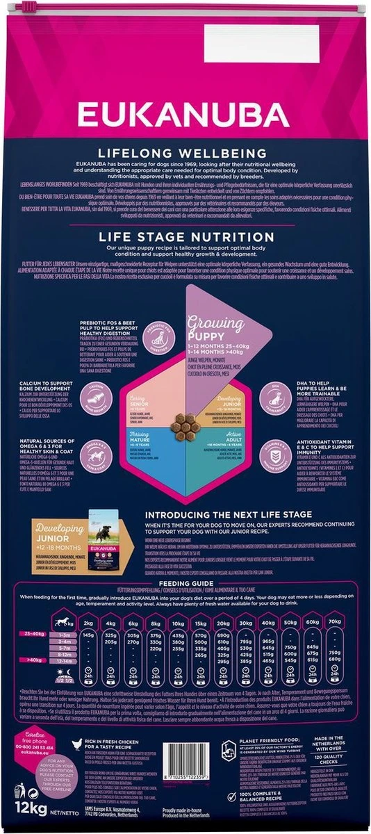 Eukanuba Dog Puppy & Junior - Grote Rassen - Kip - Droogvoer - 12 Kg 5 Eukanuba Dog Puppy & Junior - Grote Rassen - Kip - Droogvoer - 12 Kg - Afbeelding 5