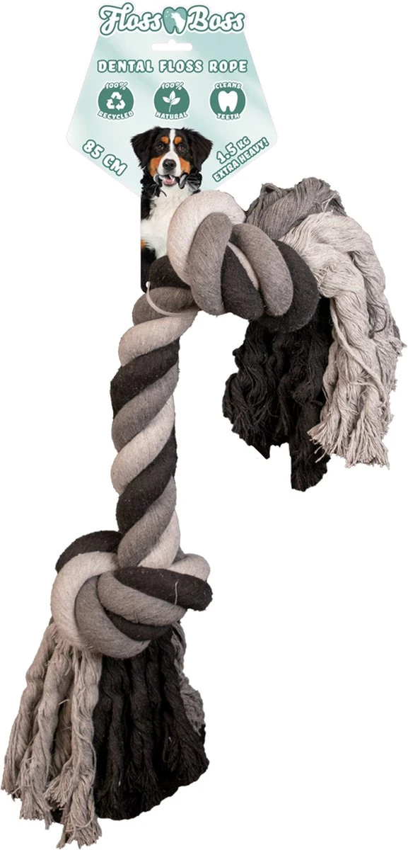 Floss Boss Flostouw – Zeer Stevig En Veilig Hondenspeelgoed – Hondentouw Van Gerecycled Katoen – Grijs Trektouw – 30cm - 135g – 2 Knopen 1 Floss Boss Flostouw – Zeer Stevig En Veilig Hondenspeelgoed – Hondentouw Van Gerecycled Katoen – Grijs Trektouw – 30cm - 135g – 2 Knopen
