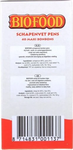 Biofood BF Petfood Schapenvet Bonbons Pens 40 Stuks -Dieren Product Winkel 586x1200 2