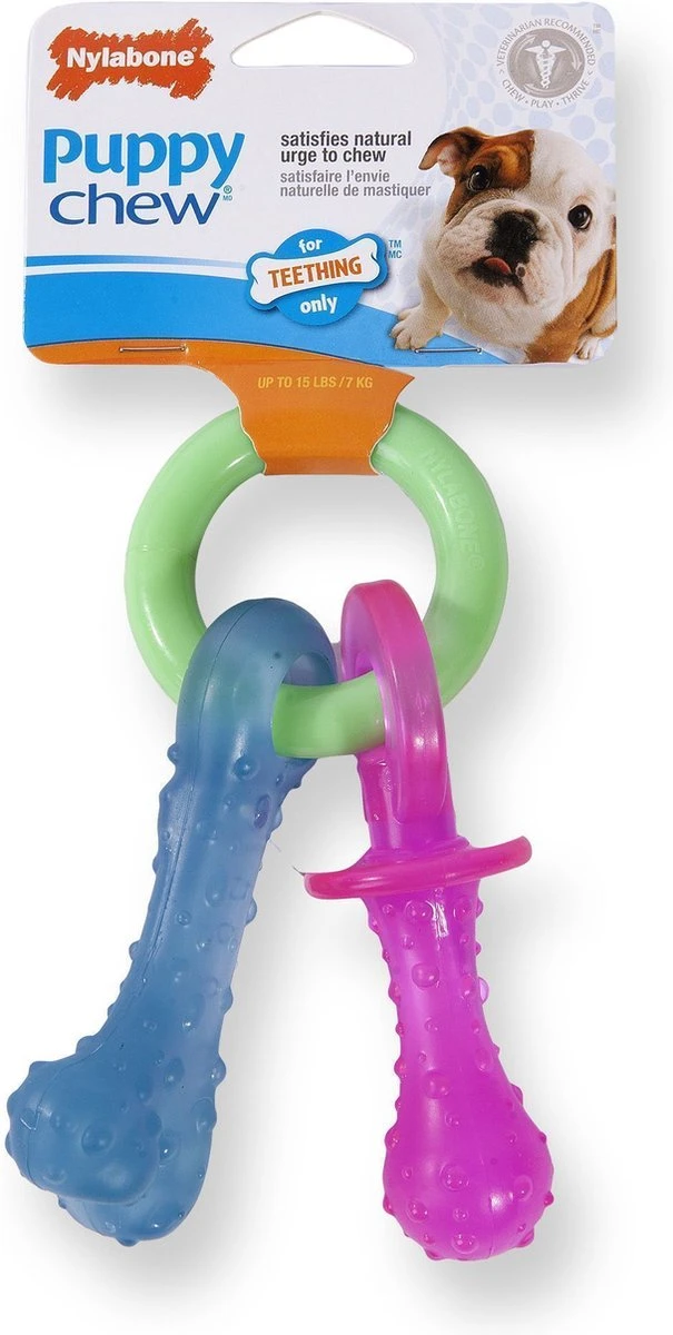 Nylabone Puppy Teething Pacifier Flexible - Hondenspeelgoed - Bacon 215x100x38 Mm 108 G Roze Blauw Groen Tot 11kg Small 9 Nylabone Puppy Teething Pacifier Flexible - Hondenspeelgoed - Bacon 215x100x38 Mm 108 G Roze Blauw Groen Tot 11kg Small - Afbeelding 9