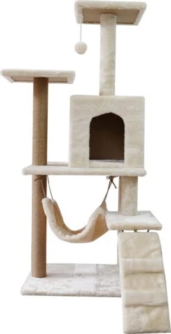 Krabpaal – Katten Krabpaal - Kattenhuis - 125cm Hoog - Beige -Dieren Product Winkel 615x1200