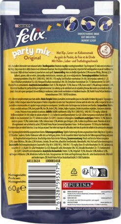 Felix Party Mix - Kattensnacks Original - 8 X 60g -Dieren Product Winkel 646x1200
