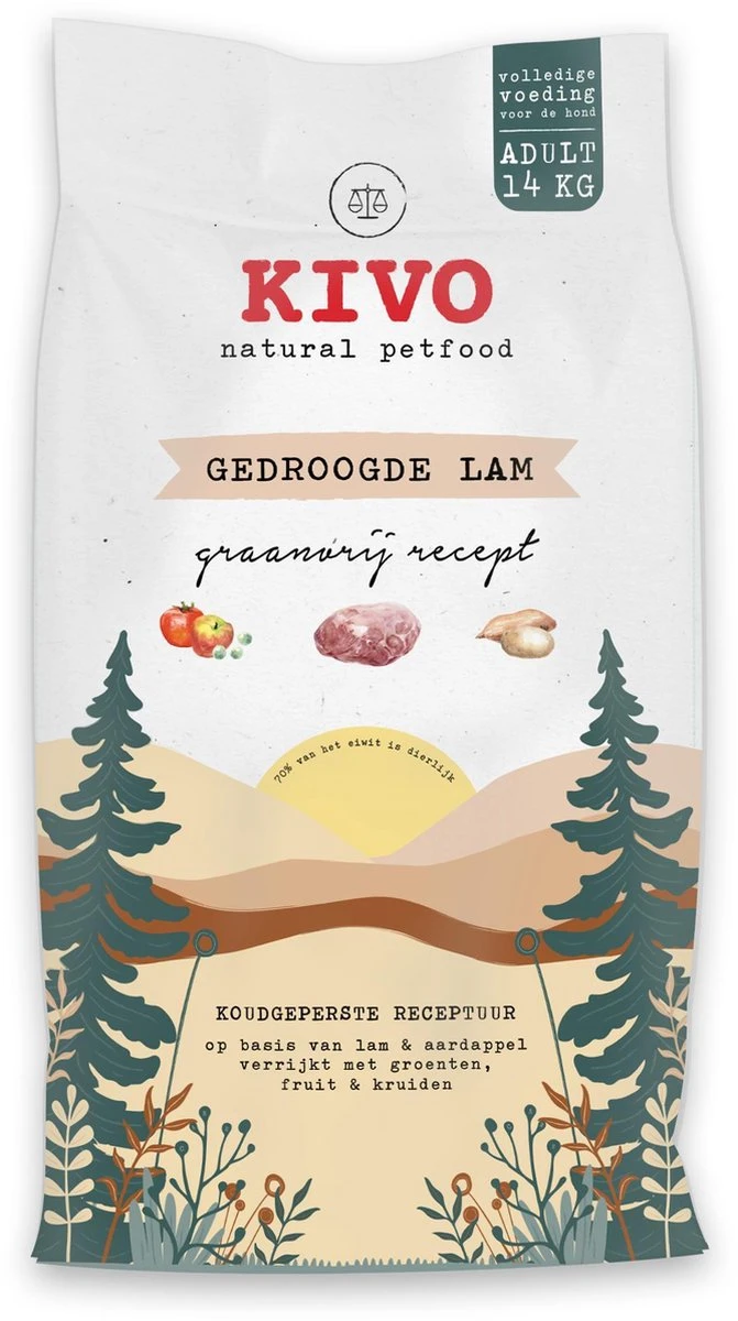 Kivo Petfood Hondenbrokken Gedroogde Lam - 14 Kg - Koudgeperst - Graanvrij 1 Kivo Petfood Hondenbrokken Gedroogde Lam - 14 Kg - Koudgeperst - Graanvrij