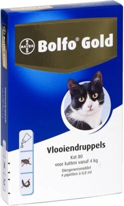Bayer Bolfo Gold 80 Anti Vlooienmiddel - Kat - > 4 Kg - 4 Pipetten -Dieren Product Winkel 726x1200