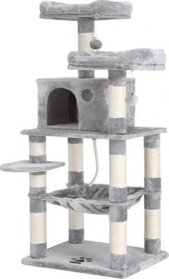 MIRA Home Krabpaal - Kattentoren - Huisdieren - Stabiel - Hout - Grijs/Wit - 55x45x143