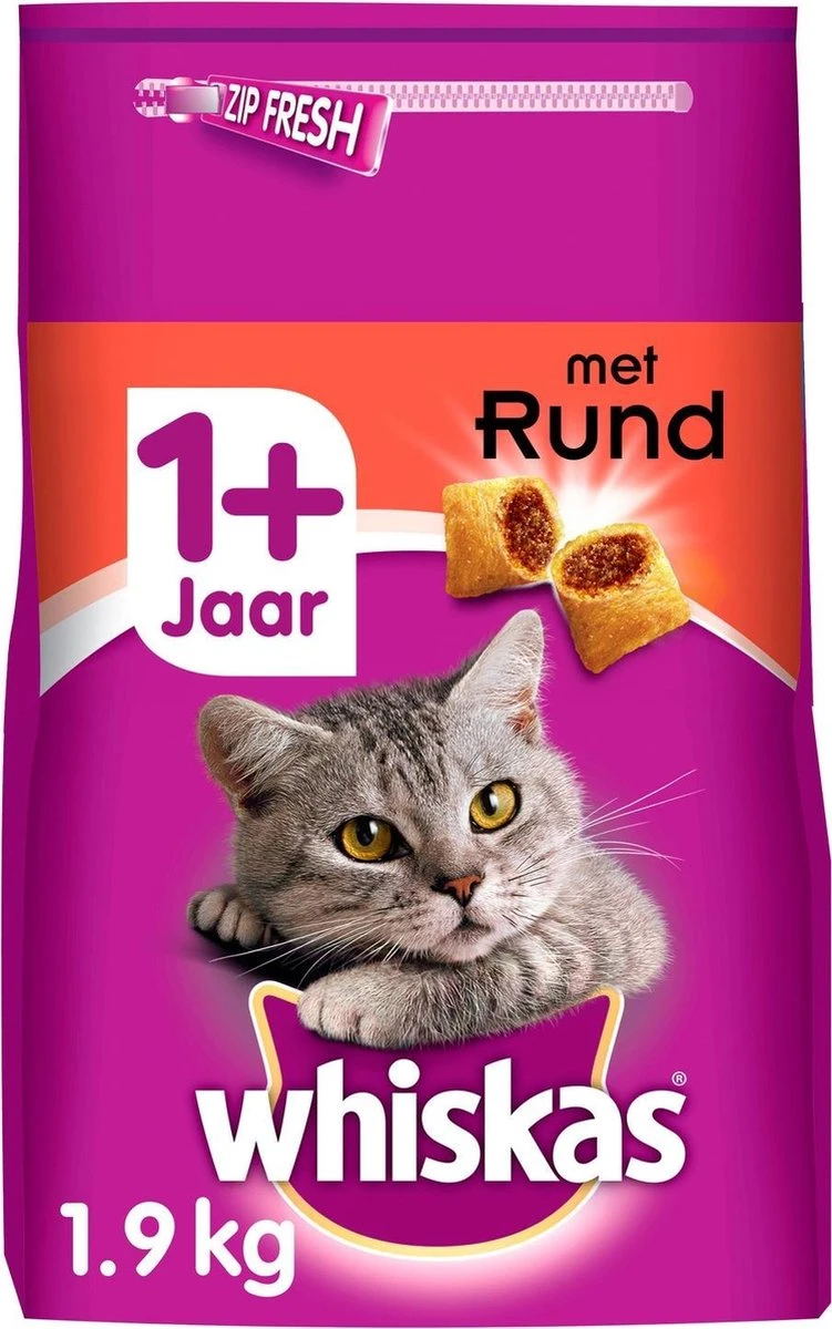 Whiskas Brokjes Adult Rund - Kattenvoer - 1 X 1,9 Kg 1 Whiskas Brokjes Adult Rund - Kattenvoer - 1 X 1,9 Kg