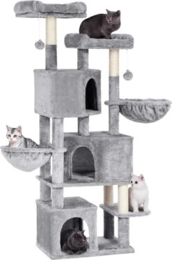 Songmics Kattenboom Groot, Met 3 Kattengrotten - Grijs - Sisal -Dieren Product Winkel 796x1200