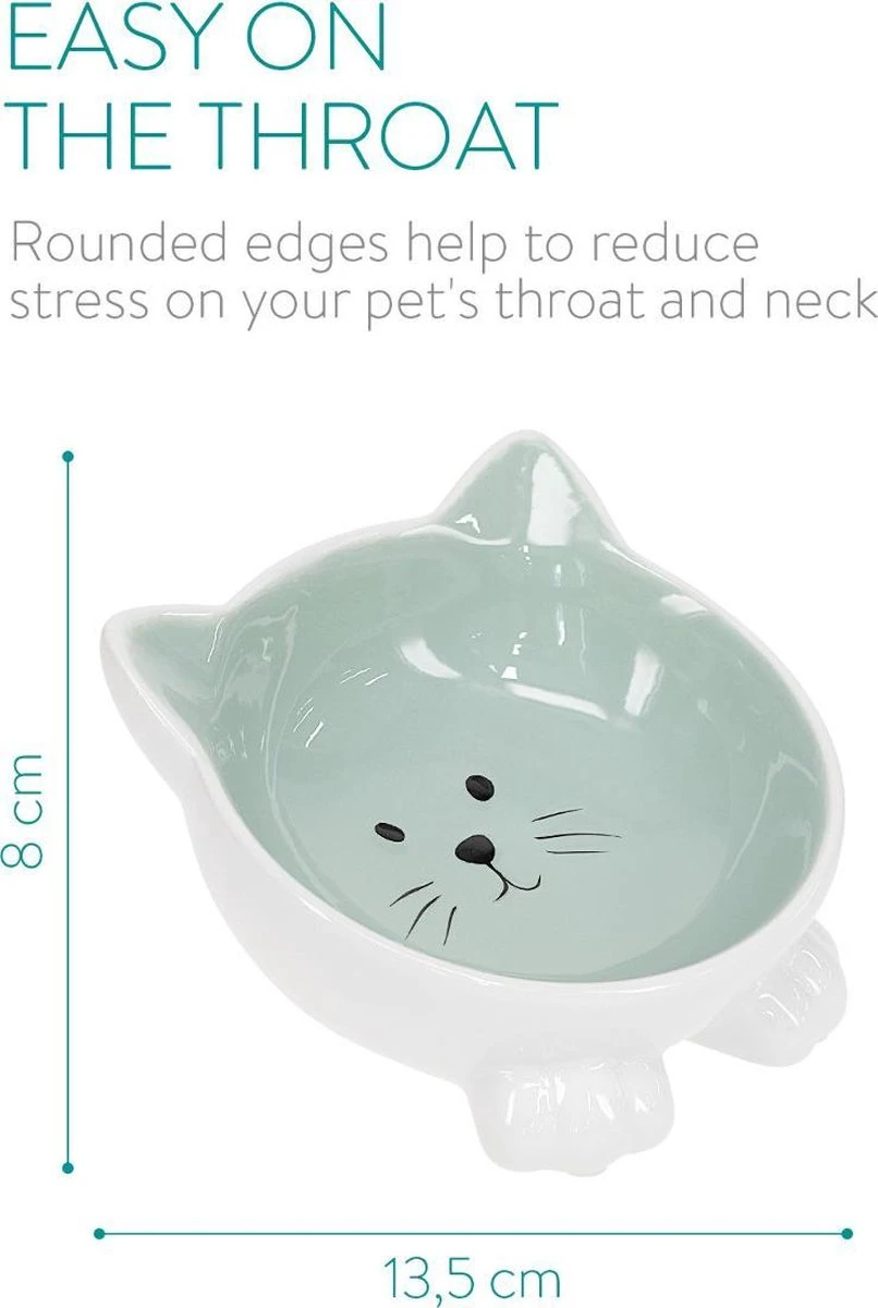 Navaris Voerbakjes Voor Katten - Set Van 2 Voer- En Waterbakken - Etensbak Van Keramiek - Met Antislip Voetjes - Kattenvorm - Roze/Groen 7 Navaris Voerbakjes Voor Katten - Set Van 2 Voer- En Waterbakken - Etensbak Van Keramiek - Met Antislip Voetjes - Kattenvorm - Roze/Groen - Afbeelding 7