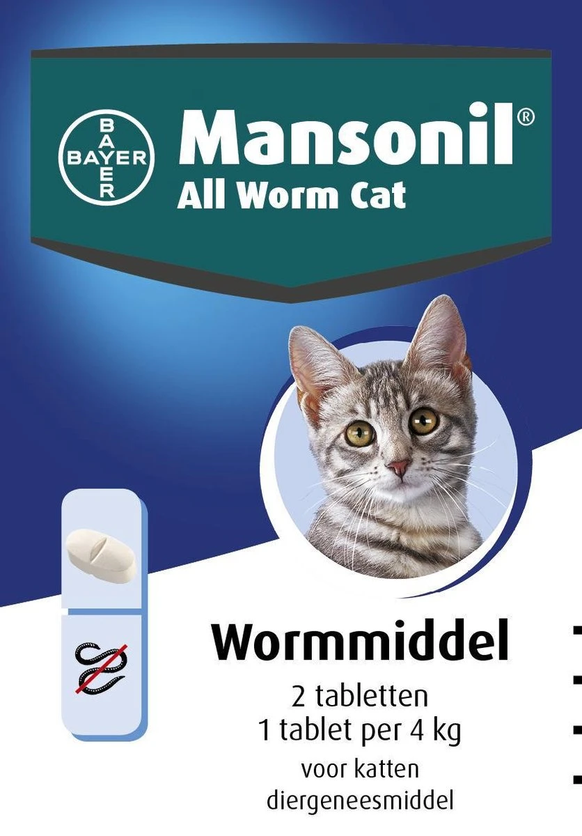 Mansonil All Worm Cat Ontworming - Kat - 2 Tabletten 6 Mansonil All Worm Cat Ontworming - Kat - 2 Tabletten - Afbeelding 6