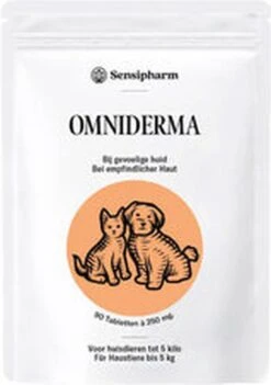 Sensipharm Omniderma Voor Kat, Hondje, Cavia, Konijn - Voedingssupplement Voor Huid En Vacht, Bij Jeuk, Eczeem & Hotspot - 90 Tabletten à 250 Mg -Dieren Product Winkel 844x1200