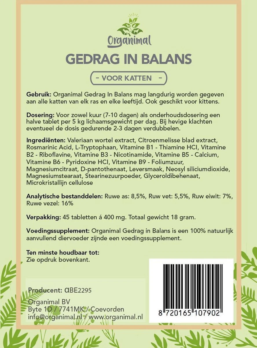 Gedrag In Balans - Kat - O.a. Bij Stress En Angst - 45 Tabletten A 400mg 2 Gedrag In Balans - Kat - O.a. Bij Stress En Angst - 45 Tabletten A 400mg - Afbeelding 2