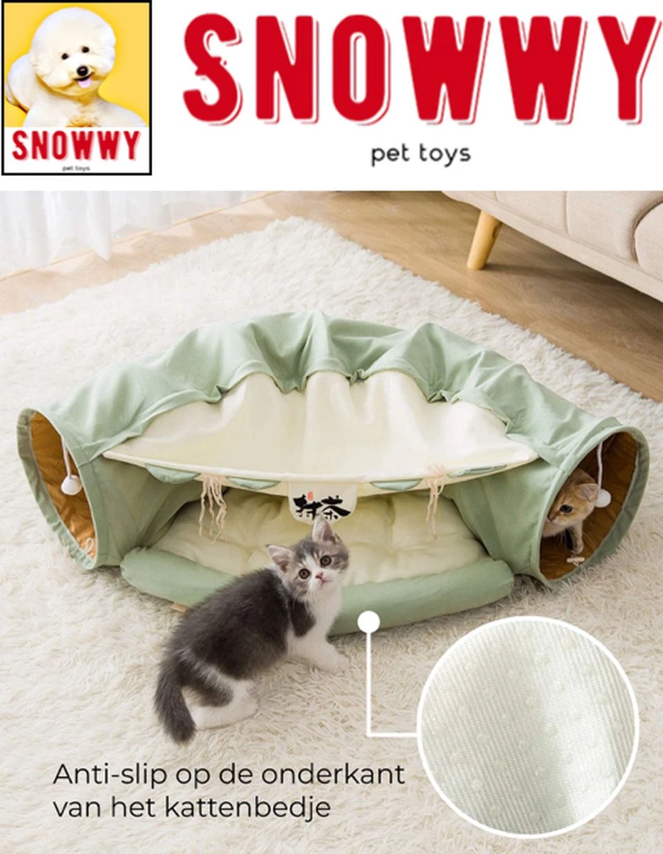 SNOWWY - Kattentunnel Met Kattenmand In één - Origineel En Uniek Design - Kattenhuis - Kattenhuis - Kat Kussen - Kattenbed - Matcha Groen 6 SNOWWY - Kattentunnel Met Kattenmand In één - Origineel En Uniek Design - Kattenhuis - Kattenhuis - Kat Kussen - Kattenbed - Matcha Groen - Afbeelding 6