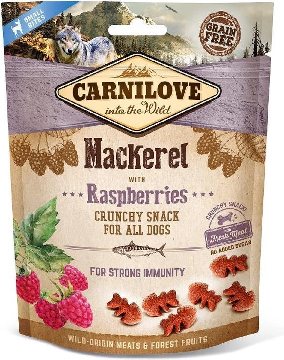 Carnilove Crunchy Hondensnack Mackerel With Raspberries 200 Gram - - Hondensnack 1 Carnilove Crunchy Hondensnack Mackerel With Raspberries 200 Gram - - Hondensnack