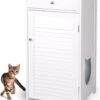 WONDERMAKE® Grote Kattenkast Houten Voor Kattenbak Kattentoilet, XL-kattenbak Dressoir Kastje Met Schuiflade, Designer Kattenhuis Met Kattenhol Kattenbakkast, Kasten Kast Voor Katten Binnen Hoog, 51 X 46 X 96 Cm, Wit