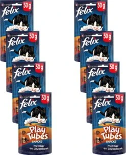 Felix PlayTubes - Kattensnacks - Kip & Lever - 8 X 50g -Dieren Product Winkel 982x1200