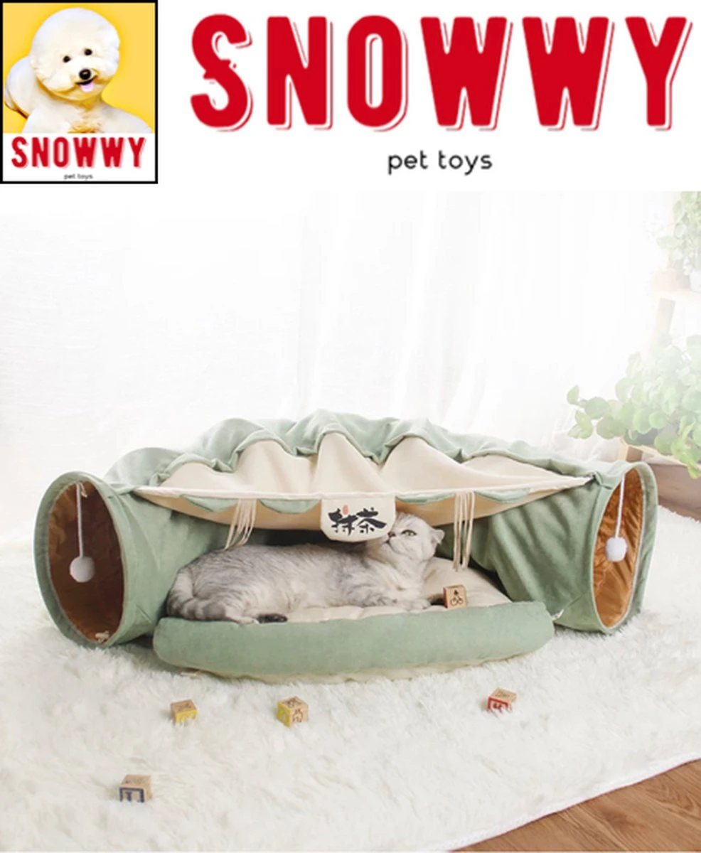 SNOWWY - Kattentunnel Met Kattenmand In één - Origineel En Uniek Design - Kattenhuis - Kattenhuis - Kat Kussen - Kattenbed - Matcha Groen 1 SNOWWY - Kattentunnel Met Kattenmand In één - Origineel En Uniek Design - Kattenhuis - Kattenhuis - Kat Kussen - Kattenbed - Matcha Groen